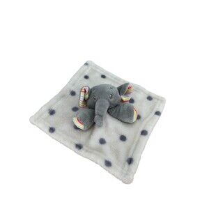Elephant Lovey Security Blanket Plush Rainbow Ears White Gray Polka Dots